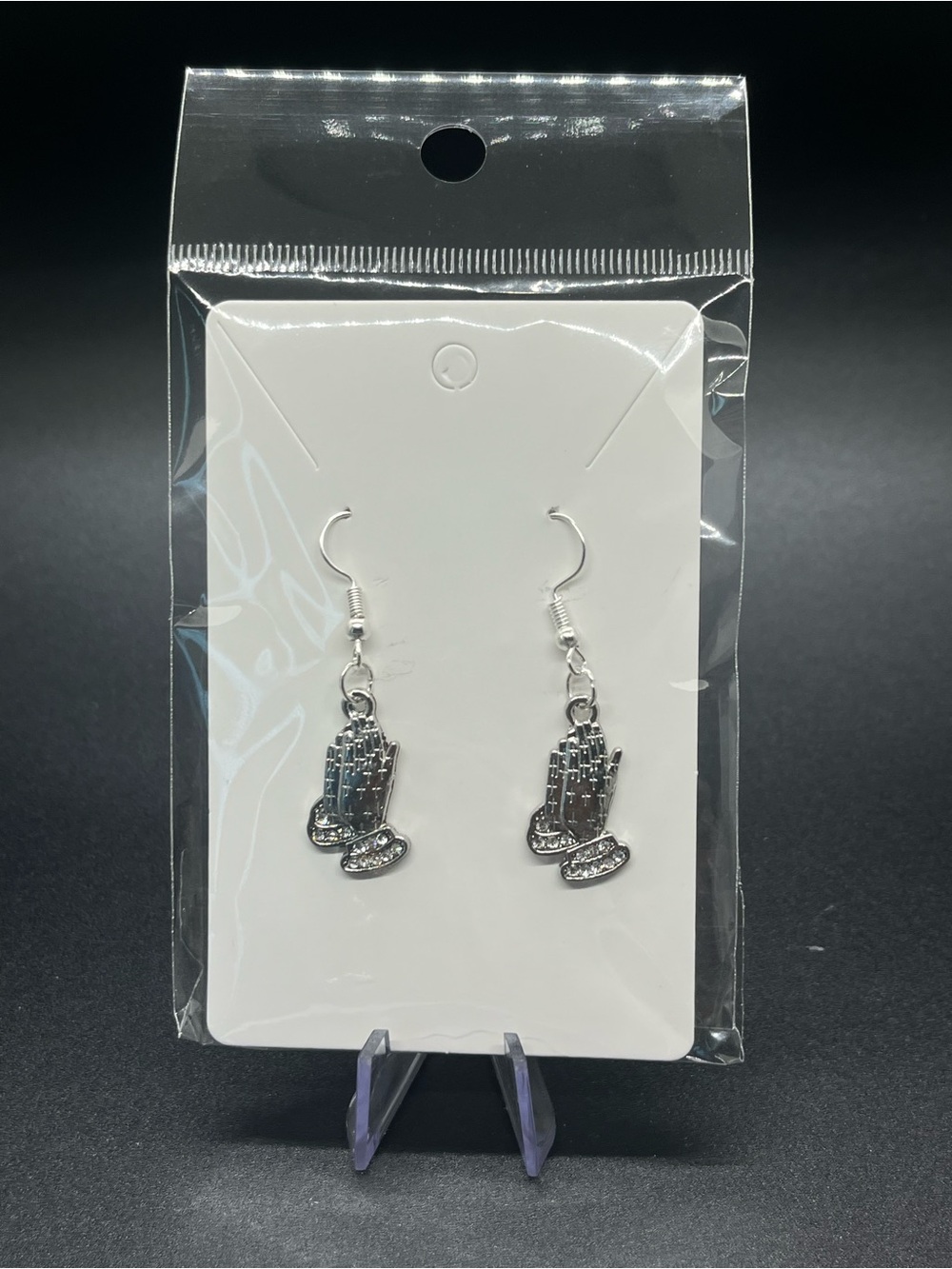 Silver Praying Hands Dangle Earrings